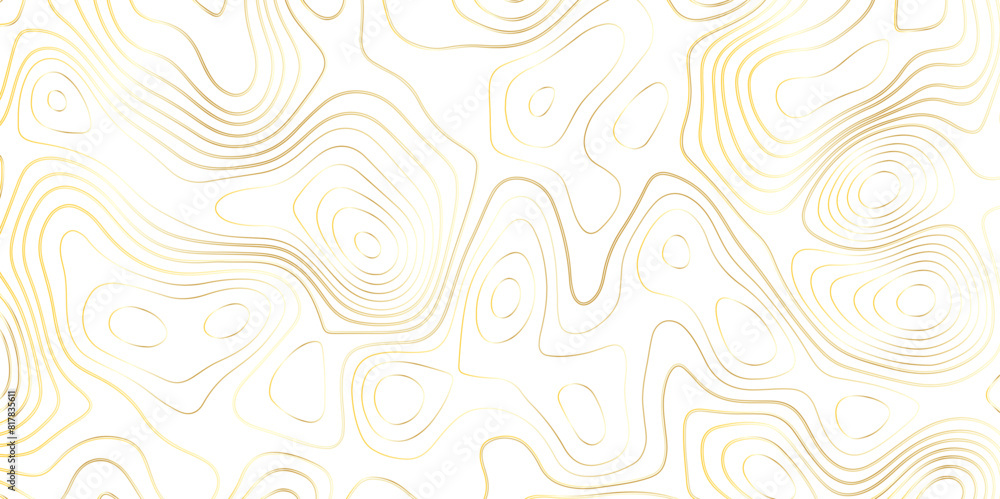 Abstract wavy topographic map. Abstract wavy and curved gold lines background. Abstract geometric topographic contour map background.