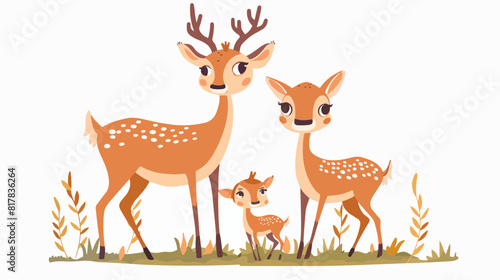 Deer with fawn isolated on white background. Family