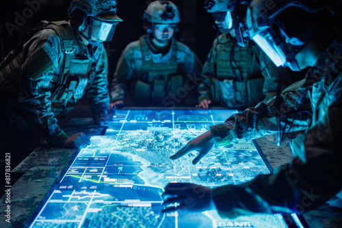 Soldiers using a touchscreen table map