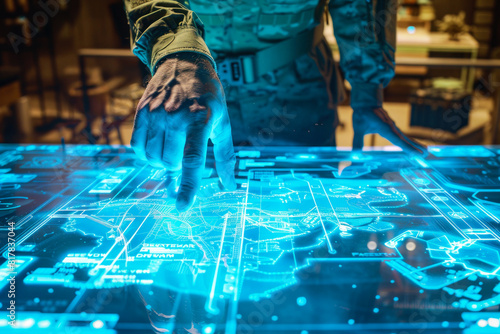 Military personnel interacting with digital map