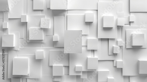 Abstract paper cutouts arranged to form white block patterns.