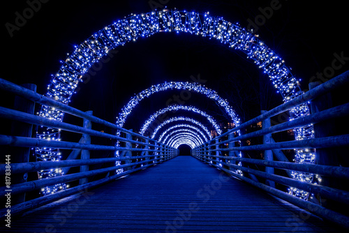 Fotografie the tunnel of lights on the bridge at night is lit up