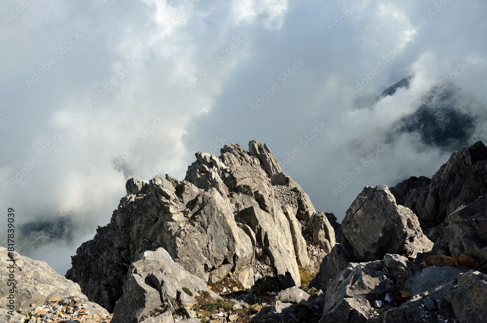 Scenic view of sunlit Mount Athos summit in Greece Scenic view of sunlit Mount Athos summit in Greece