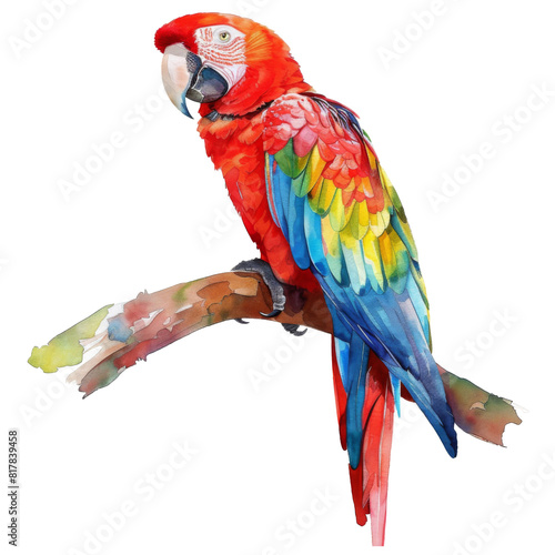 Scarlet Macaw  Bird Illustration. Watercolor Style. AI Generated