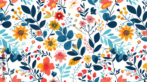 Colorful floral seamless pattern with berries leaves