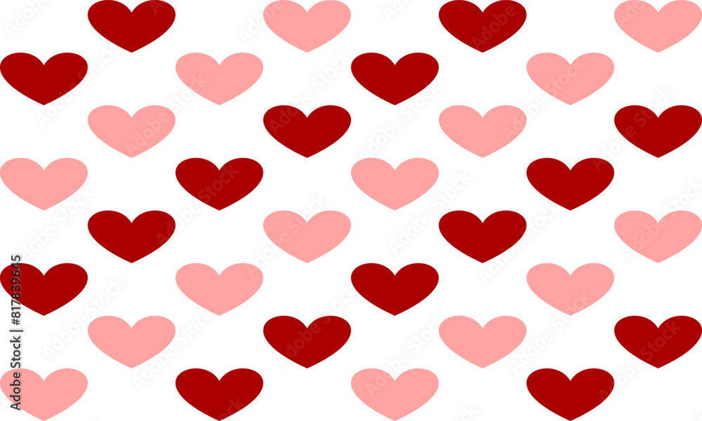 seamless pattern with red and pink hearts, two tone pink and white heart repeat patter, repeat seamless pattern design for fabric print or background or t-shirt paint checker