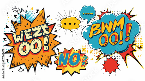 Comic sound speech effect bubbles Four on white background