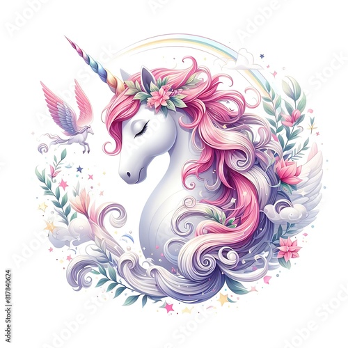 A unicorn with pink hair and a rainbow realistic lively meaning attractive lively.