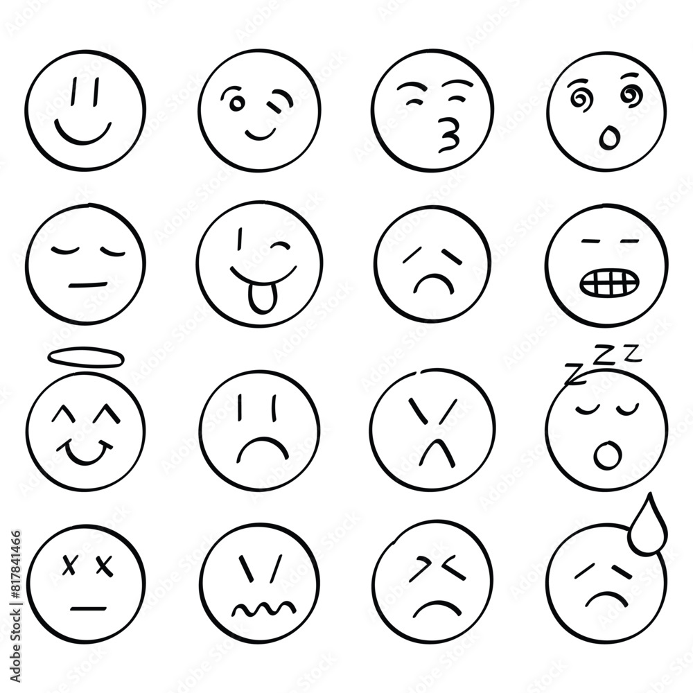 Emojis faces icon in hand drawn style. Doddle emoticons vector illustration on isolated background. Happy and sad face sign business concept. Emojis faces icon in hand drawn style. Doddle emoticons vector illustration on isolated background. Happy and sad face sign business concept.