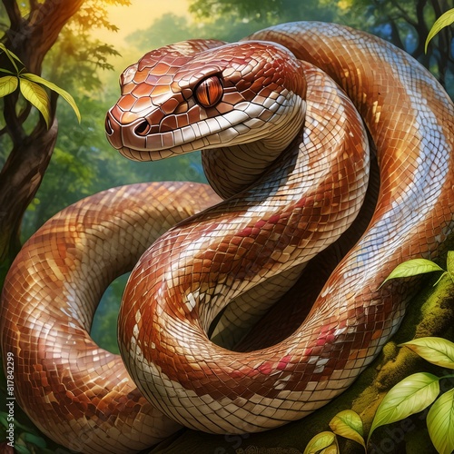 Faites un serpent jergon enroulé (botrhus pictus) en forme de s avec un motif sur le corps d’une série de taches dorsolatérales de forme rectangulaire ou trapézoïdale et s’étendant de la première rang photo