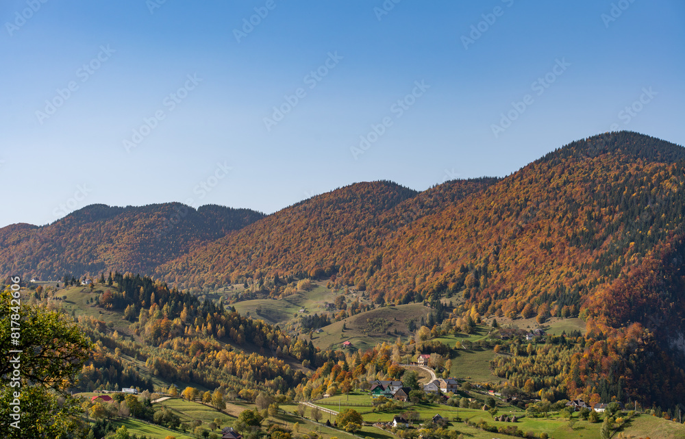 Stunning landscape of a lush mountainous region with an abundance of trees and majestic peaks Stunning landscape of a lush mountainous region with an abundance of trees and majestic peaks