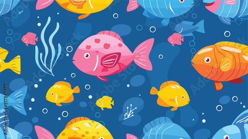 Cute aquarium fishes seamless pattern design. Endless