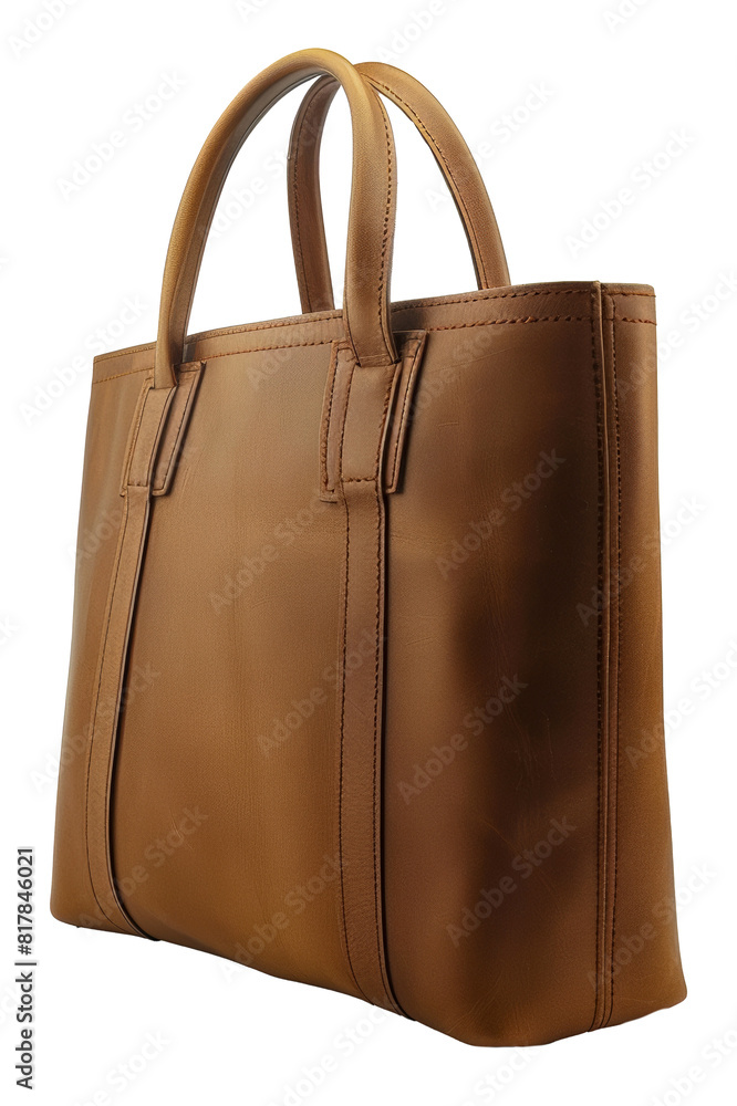 Caramel leather tote bag, cut out - stock png. Caramel leather tote bag, cut out - stock png.