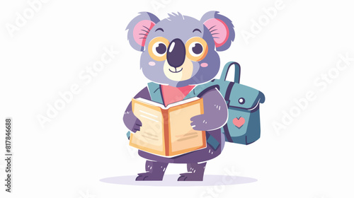 Cute childish character or koala cub student reading