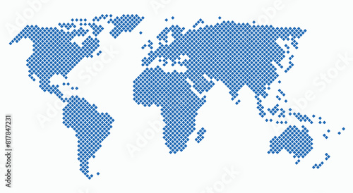 Round edge square shape world map on white background.