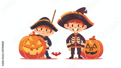 Cute Halloween pirate and October pumpkin. Happy litt