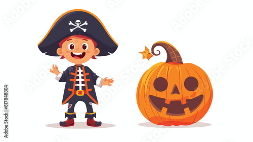 Cute Halloween pirate and October pumpkin. Happy litt