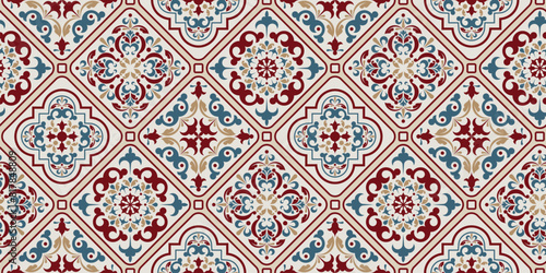 Seamless colorful patchwork. Vintage multicolor pattern in turkish style. Hand drawn background. Islam, Arabic, Indian, ottoman motifs