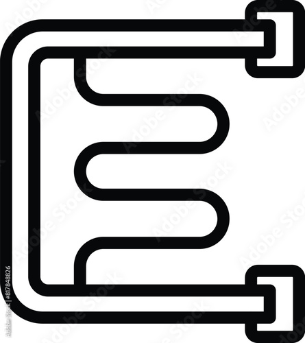Simplistic icon illustration of a mounted towel warmer in black and white