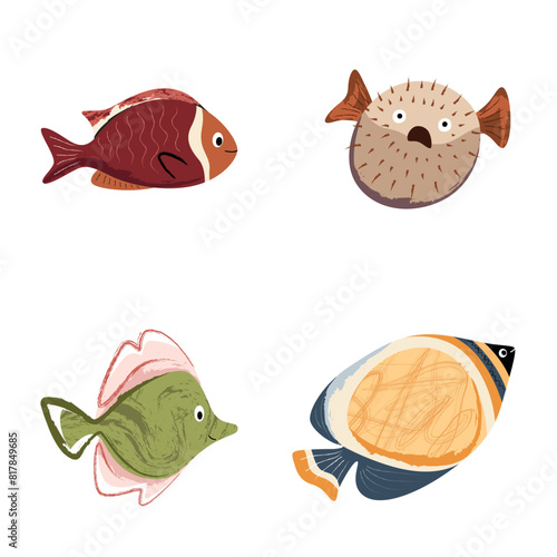 Beautiful tropical sea fish. Fish template for logo  print  notepad  poster  banner. Vector illustration in modern flat style.