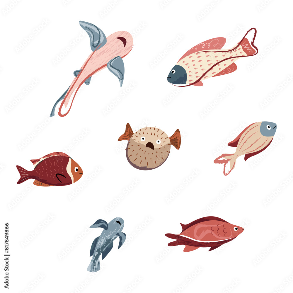 Beautiful tropical sea fish. Fish template for logo, print, notepad, poster, banner. Vector illustration in modern flat style. Beautiful tropical sea fish. Fish template for logo, print, notepad, poster, banner. Vector illustration in modern flat style.