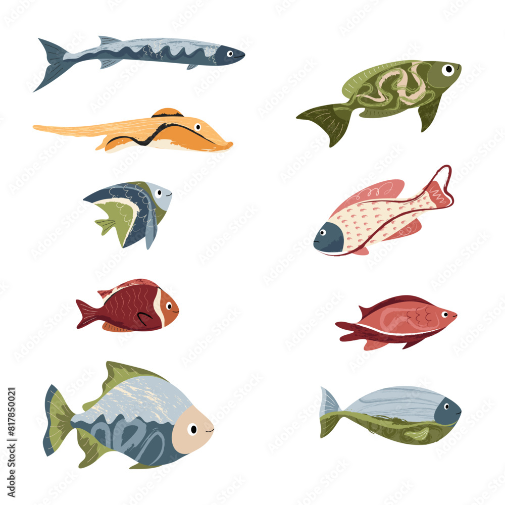 Naklejka premium Beautiful tropical sea fish. Fish template for logo, print, notepad, poster, banner. Vector illustration in modern flat style.
