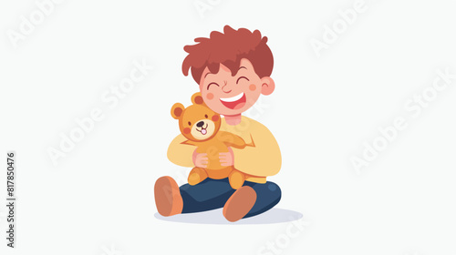 Cute smiling child playing with soft toy vector flat