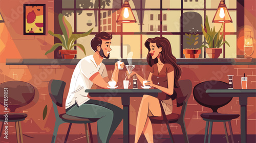 Cute young man and woman sitting at cafe table