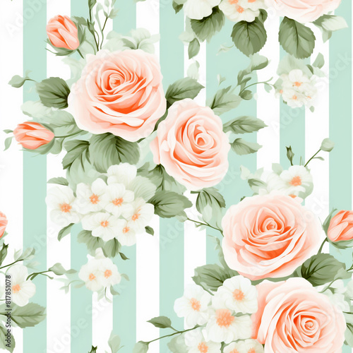 light mint and white striped pattern withpeach photo