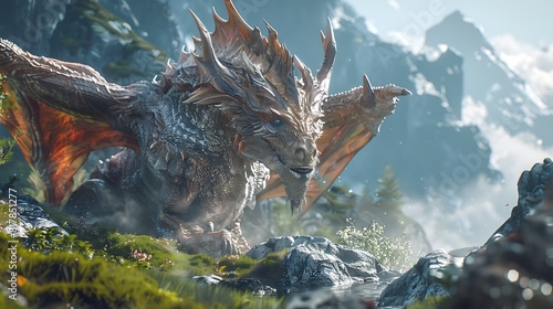 Embark on an epic adventure with a hyper-realistic model of a mythical creature, its imposing stature and intricate details evoking a sense of wonder and awe as it stands guard over your gaming realm. photo