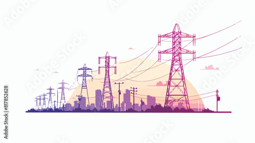 Electric power lines with overhead high voltage cable photo