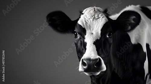 Black and White Portrait of a Cute Cow 
