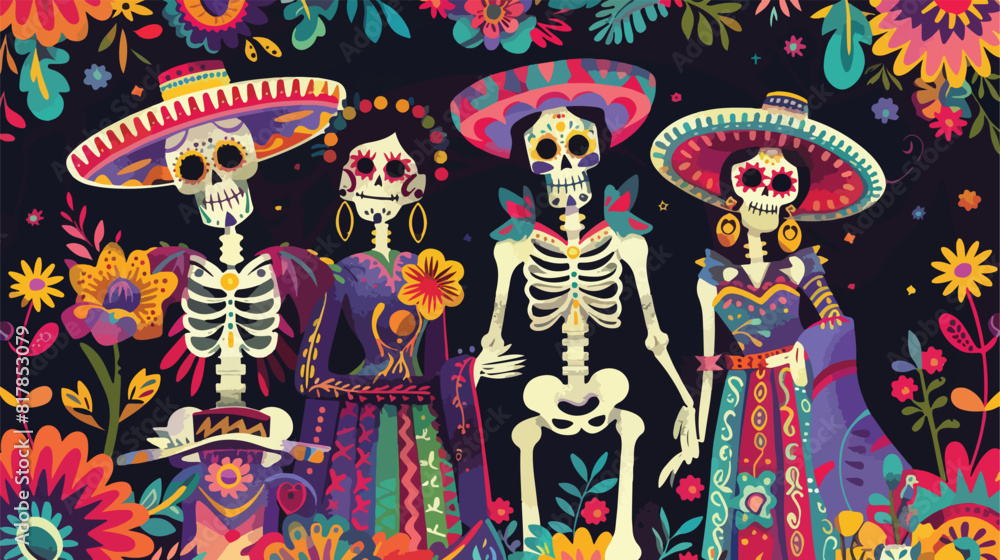 Dia de los muertos festival poster vector flat illustration