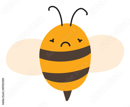 Fly sad Bee Emoji Icon. Cute kid character. Object summer Symbol flat Vector Honey Art. Cartoon element for web or typographic design, poster