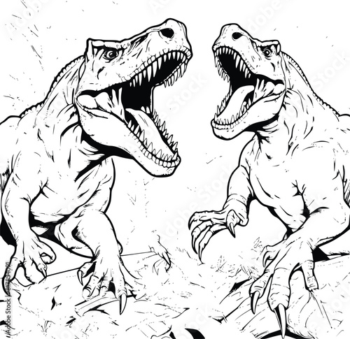 Dinosaurs Fighting Coloring Pages for Kids