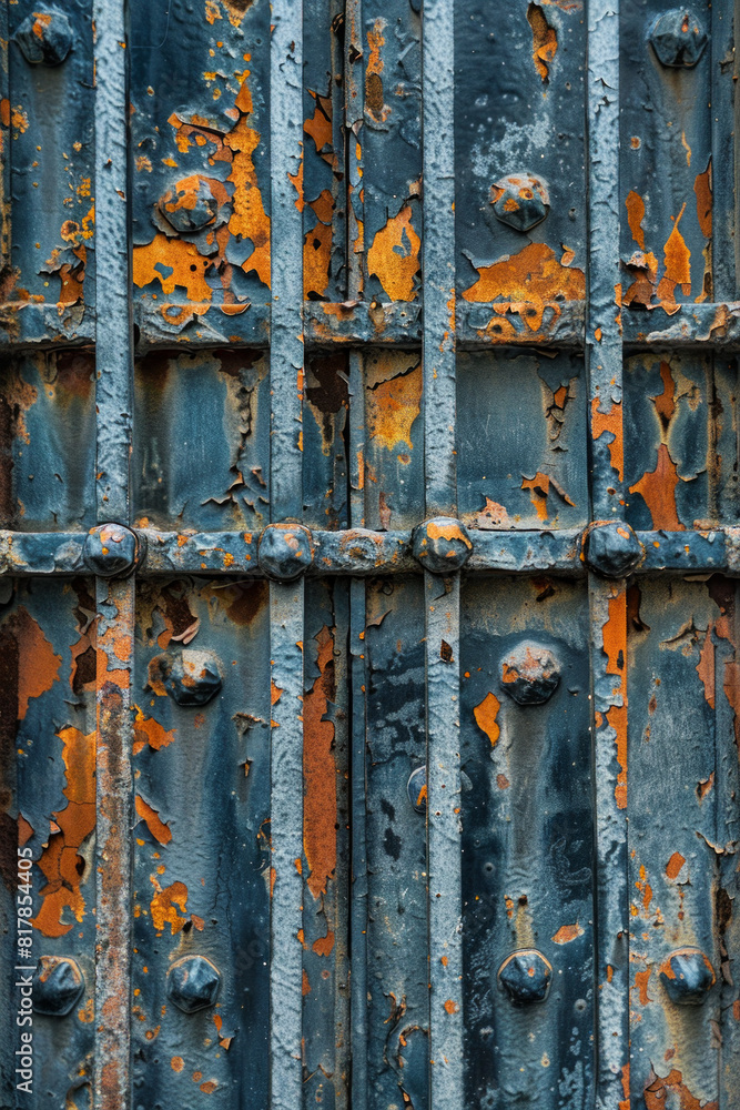 A close-up of a weathered metal gate, with rust and patina adding texture and character. A close-up of a weathered metal gate, with rust and patina adding texture and character.