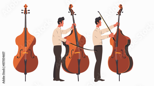 Double bass player standing with big string instrumen