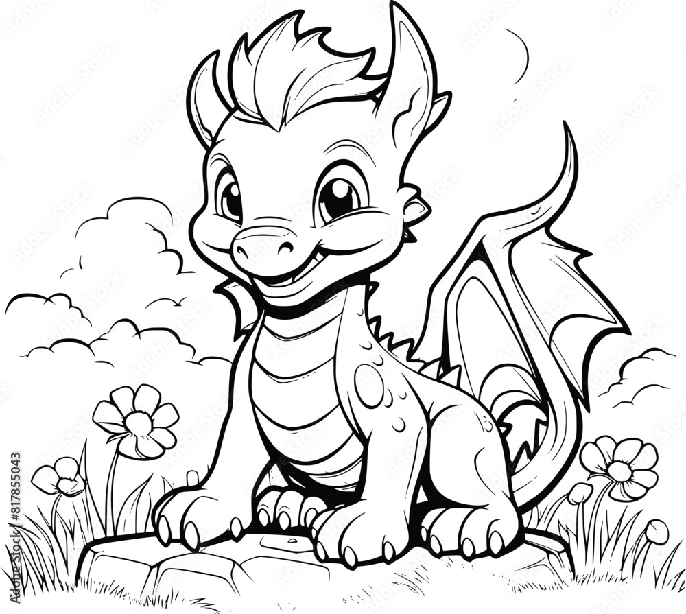 Dragon Is Sitting On The Grass Coloring Pages Drawing For Kids Dragon Is Sitting On The Grass Coloring Pages Drawing For Kids