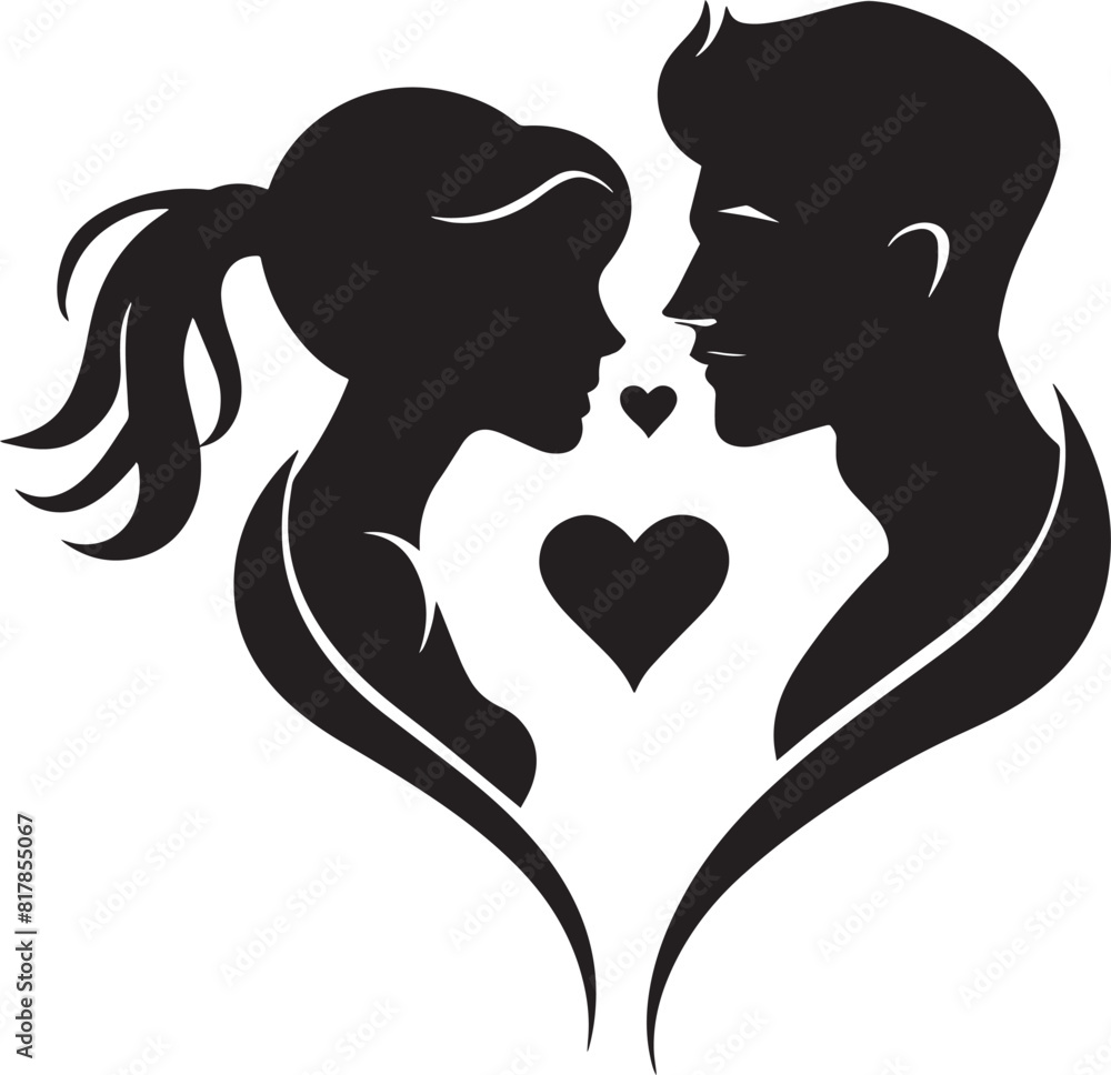 silhouette of a couple with heart, love concept 