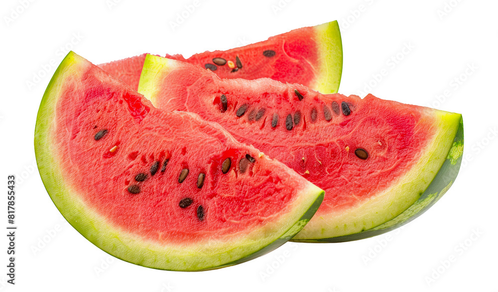 Fresh watermelon slices, cut out - stock png. Fresh watermelon slices, cut out - stock png.