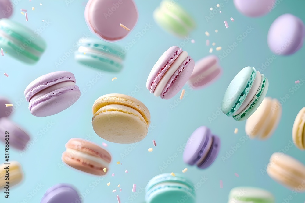 Floating Pastel Macaroons in Ethereal Atmosphere Showcase Dreamy Confectionery Delight Floating Pastel Macaroons in Ethereal Atmosphere Showcase Dreamy Confectionery Delight