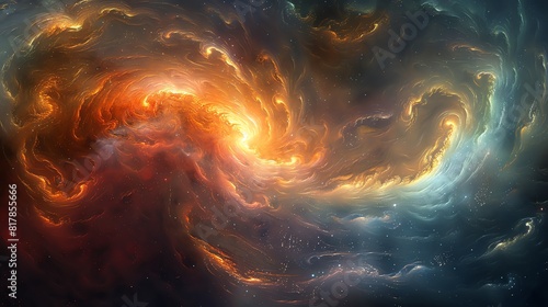 Abstract cosmic swirls, deep space colors and dynamic shapes creating a galactic visual