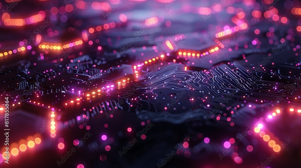 Obraz premium Abstract digital matrix, neon colors and intricate patterns with a futuristic touch