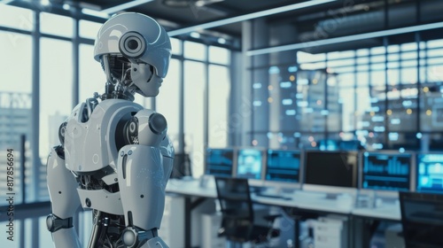 Futuristic robot in modern office