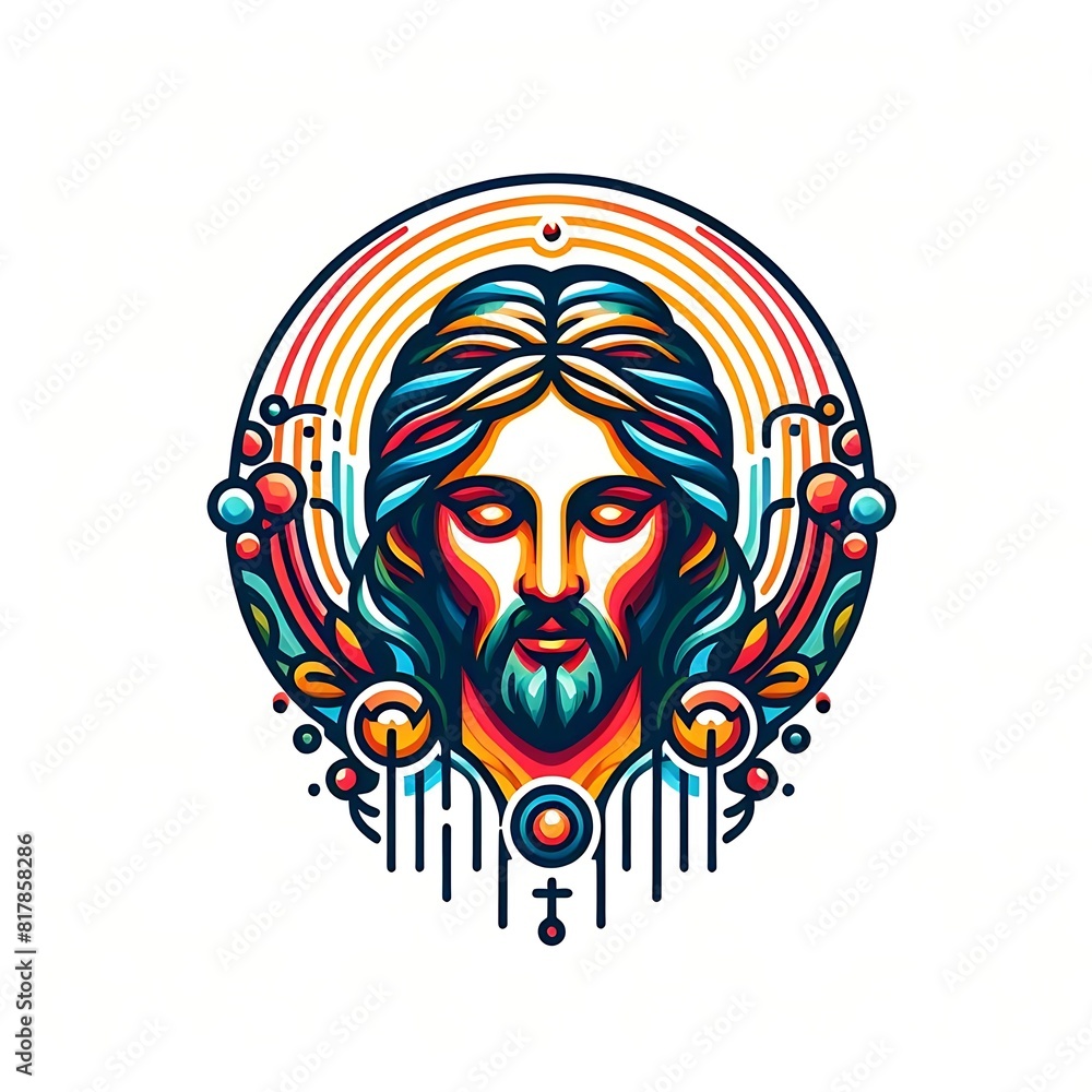 A colorful drawing of a jesus christs face has illustrative lively image attractive.