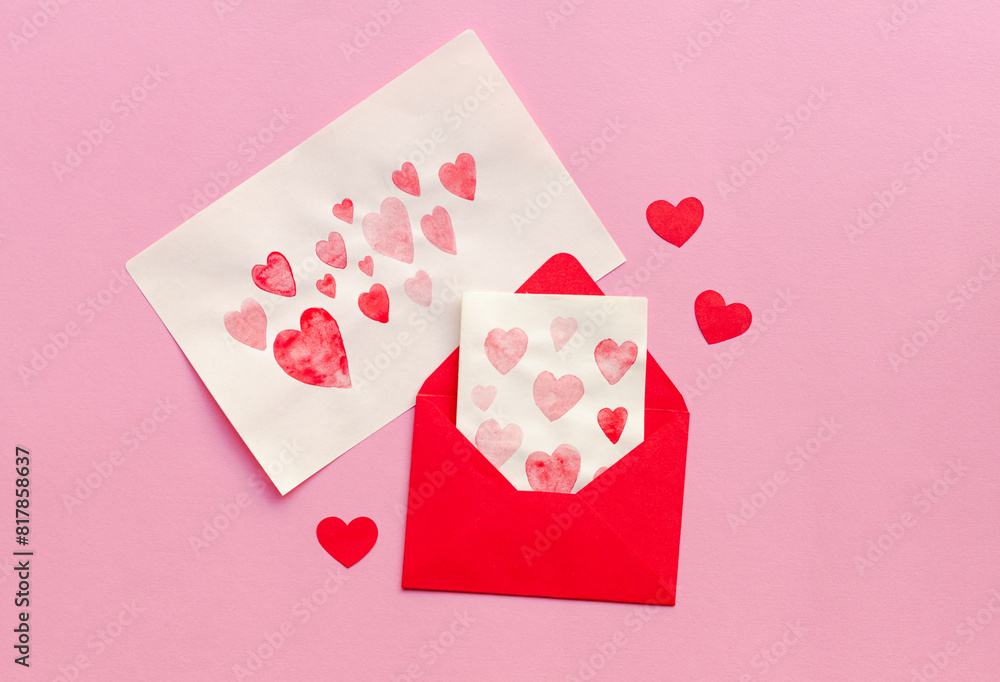 an envelope with hearts is laying next to another card on pink an envelope with hearts is laying next to another card on pink