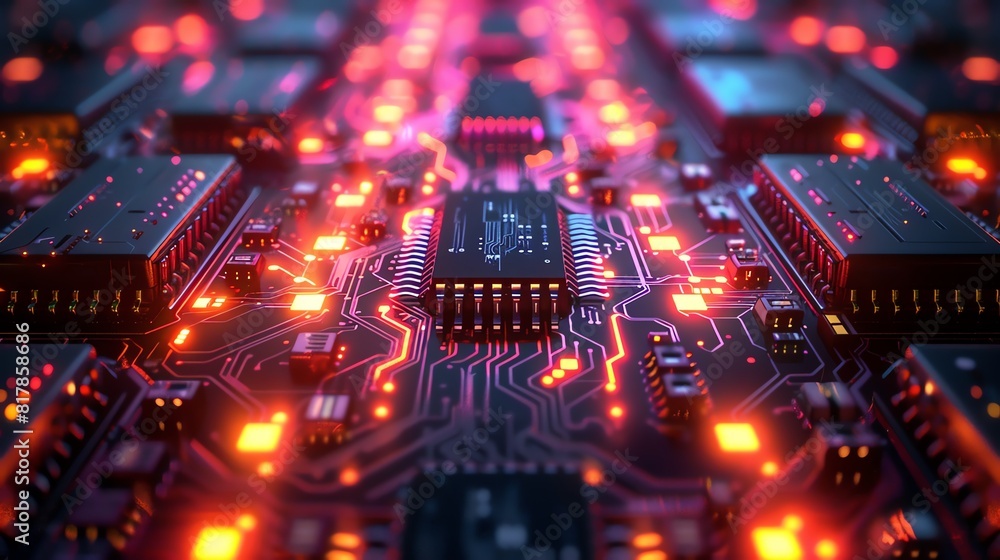 Obraz premium Bold abstract circuits, neon colors and intricate lines forming a technological pattern
