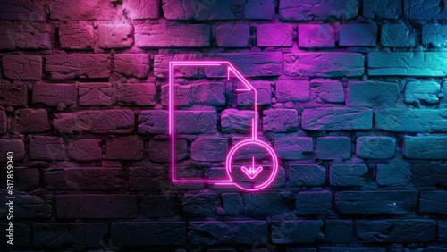 Wallpaper Mural Video footage of Pink glowing Download file Icon icon neon icon on brick wall background. Looped Neon Lines abstract on black background.Laser Pictogram animation. Seamless loop Torontodigital.ca