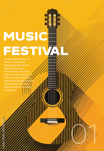 Music festival poster design. Guitar music concert. live rock music background promotion