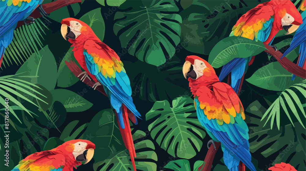 Exotic parrots seamless pattern design. Jungle birds